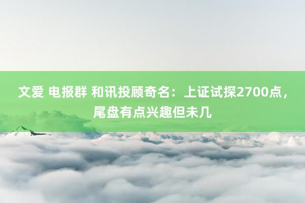 文爱 电报群 和讯投顾奇名：上证试探2700点，尾盘有点兴趣但未几