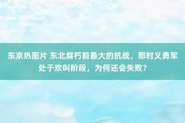 东京热图片 东北腐朽前最大的抗战，那时义勇军处于欢叫阶段，为何还会失败？