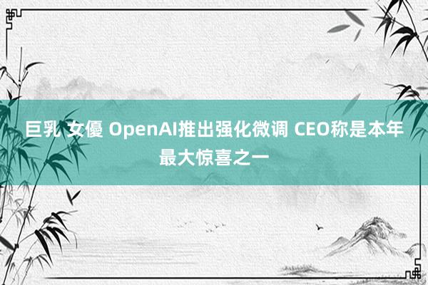 巨乳 女優 OpenAI推出强化微调 CEO称是本年最大惊喜之一