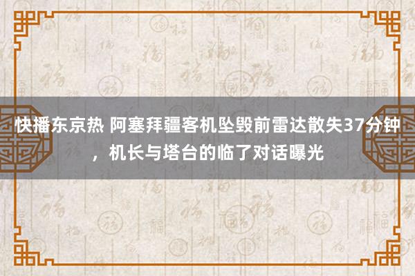 快播东京热 阿塞拜疆客机坠毁前雷达散失37分钟，机长与塔台的临了对话曝光